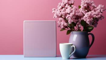 AI generated Freshness of lilac blossom on table, a modern still life generated by AI photo