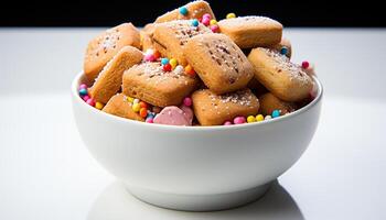 AI generated Homemade dessert sweet, crunchy shortbread cookie stack on plate generated by AI photo