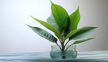 AI generated Fresh green plant in glass vase brings nature indoors generated by AI photo