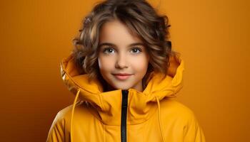 AI generated Smiling Caucasian girl, cute and cheerful, looking at camera happily generated by AI photo