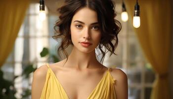 AI generated Young woman, beauty and elegance, looking at camera, smiling generated by AI photo