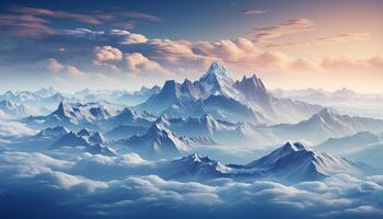 AI generated Majestic mountain range, blue sky, tranquil sunset, nature beauty generated by AI photo