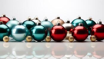 ai generado Navidad ornamento decoración, invierno celebracion, brillante esfera reflexión, oro regalo generado por ai foto