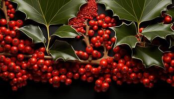 AI generated Christmas tree decoration with holly leaf and berry fruit generated by AI photo