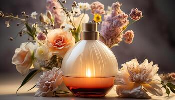 AI generated Organic flower petal in glass jar, nature pampering moisturizer generated by AI photo