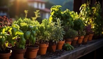 AI generated Fresh green leaves grow in a flower pot outdoors in springtime generated by AI photo