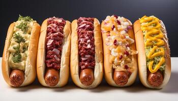AI generated Grilled hot dog on bun, a tasty American picnic meal generated by AI photo
