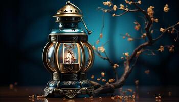 AI generated Ancient lantern glowing, illuminating old traditions in rustic celebration generated by AI photo