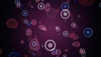 Abstract bokeh particles background with multicolored concentric circles and ring squiggles. This trendy purple liquid motion effect background animation is full HD and a seamless loop. video