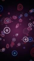 Vertical video - abstract bokeh particles background with multicolored concentric circles and squiggles. This trendy purple liquid motion effect background animation is full HD and a seamless loop.