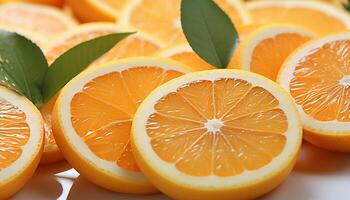 AI generated Freshness and vitality in a vibrant, juicy, citrus fruit slice generated by AI photo