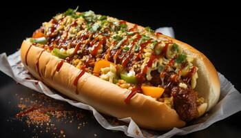 AI generated Grilled beef, hot dog, and pork sandwich, American culture generated by AI photo