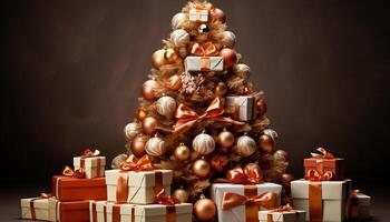 ai generado invierno celebracion regalo caja envuelto en brillante Navidad decoración generado por ai foto