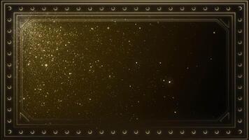 elegant årgång gyllene konst deco ram bakgrund med glittrande gyllene partiklar. detta 1920 lyx stil rörelse bakgrund med utsmyckad rader är hd och looping. lämplig för text introduktioner eller titlar. video
