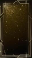 Vertical video - elegant vintage golden Art Deco frame background with glittering golden particles. This 1920s luxury background with ornate lines is HD and a loop. Suitable for text intros or titles.