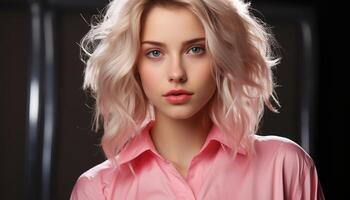 AI generated Beautiful blond haired woman looking at camera with confidence and elegance generated by AI photo