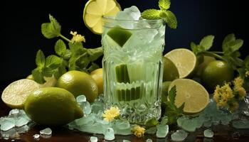 AI generated Refreshing summer mojito cocktail with citrus fruit and mint leaf generated by AI photo