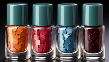AI generated Beauty product collection a set of colorful nail polish bottles generated by AI photo