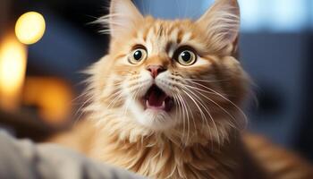 AI generated Cute kitten sitting, staring, playful, looking at camera, fluffy fur generated by AI photo