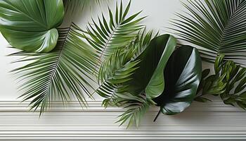 AI generated Tropical palm tree leaves create a fresh, green summer backdrop generated by AI photo