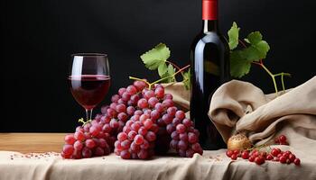 AI generated Gourmet wine, fresh fruit, rustic table, nature healthy celebration generated by AI photo