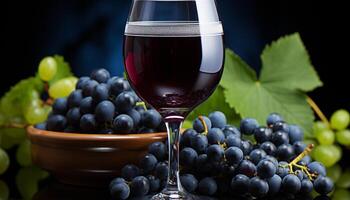 AI generated Fresh grape bunches on vine, nature gourmet wineglass celebration generated by AI photo