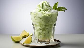 AI generated Refreshing summer cocktail with mint leaf and citrus fruit garnish generated by AI photo