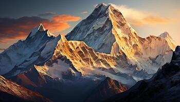 ai generado majestuoso montaña cima, naturaleza belleza en panorámico ver generado por ai foto