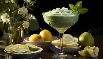 AI generated Freshness of summer in a glass, healthy drink with lemon generated by AI photo