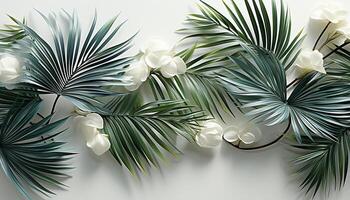 ai generado frescura de verano tropical palma árbol, verde hojas, floral modelo generado por ai foto