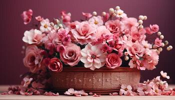 ai generado frescura de naturaleza belleza en un rosado floral ramo de flores generado por ai foto