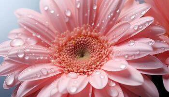 ai generado vibrante gerbera margarita florecer, mojado con Rocío, en naturaleza belleza generado por ai foto