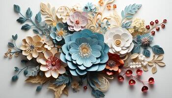 AI generated Abstract floral pattern in blue, yellow, and multi colored shapes generated by AI photo