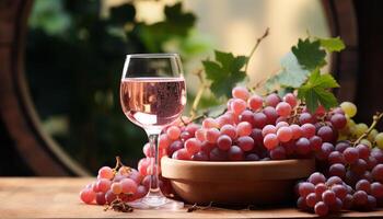 AI generated Fresh grape wine on wooden table, nature gourmet celebration generated by AI photo