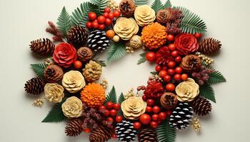 AI generated Winter celebration wreath of rowanberries, symbolizing freshness and variation generated by AI photo