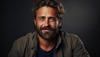 ai generado sonriente hombre con barba exuda confianza y felicidad en retrato generado por ai foto