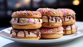 AI generated Indulgent homemade donut stack, tempting and ready to eat generated by AI photo