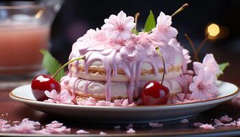 AI generated A cute homemade dessert with fresh berries and whipped cream generated by AI photo