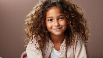 AI generated Smiling girl with curly hair radiates happiness and innocence generated by AI photo