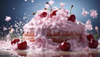 AI generated Gourmet dessert fresh fruit, chocolate, cream, raspberry, strawberry, decoration generated by AI photo