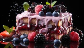 AI generated Homemade berry cheesecake slice with fresh fruit decoration generated by AI photo