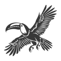 ai generato silhouette tucano uccello animale volare nero colore solo pieno corpo png