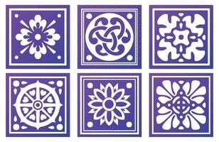 A set of square tiles with various ornaments inside vector