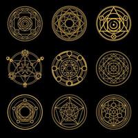 A set of magic circles for witchcraft. Secret alchemical circles for transformation vector