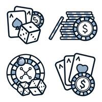 un conjunto de contorno ilustraciones en póker y casino temas vector