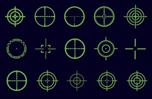 Sniper aim pointer. Focus sniper, sight military for shoot illustration. Target navigation, sniper weapon mark cursor, different focus military sight and focused eye shooting aims vector symbols set