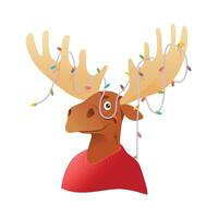 Illustration of a cute moose in a red sweater vector