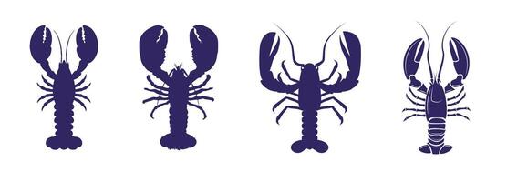 Set of silhouettes of different lobsters vector