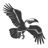 ai generato silhouette tucano uccello animale volare nero colore solo pieno corpo png