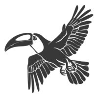AI generated Silhouette Toucan bird animal fly black color only full body png